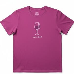 LIFE IS GOOD Red Wine Glass Classic Fit 100% Cotton T-shirt - Medium